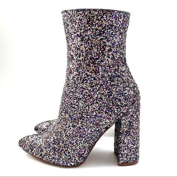 Shoes - Glitter pointed toe chunky heel boots